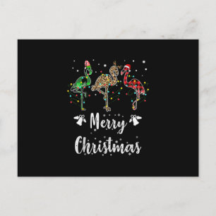 Merry Christmas Leopard Red Green Plaid Flamingo Postcard