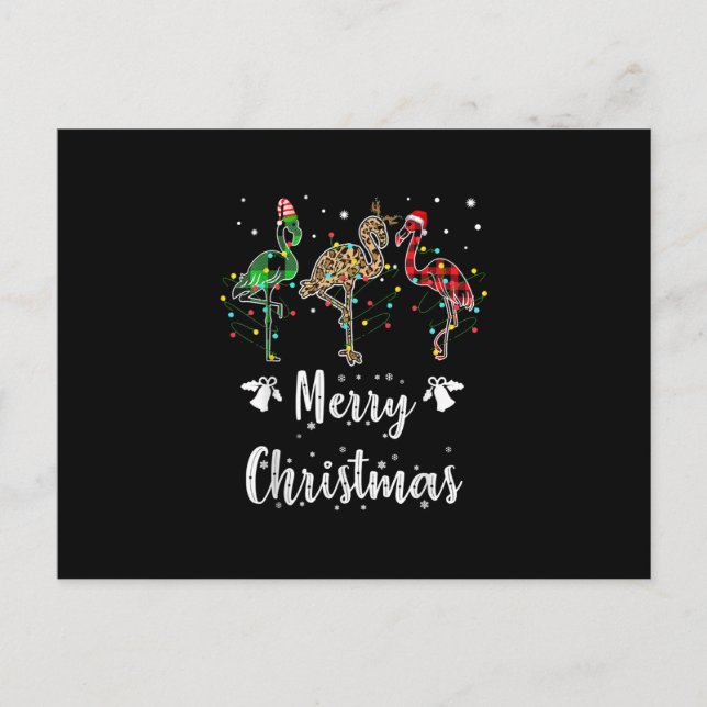 Merry Christmas Leopard Red Green Plaid Flamingo Postcard (Front)