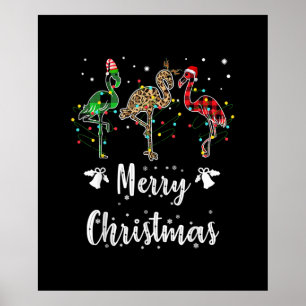 Merry Christmas Leopard Red Green Plaid Flamingo Poster