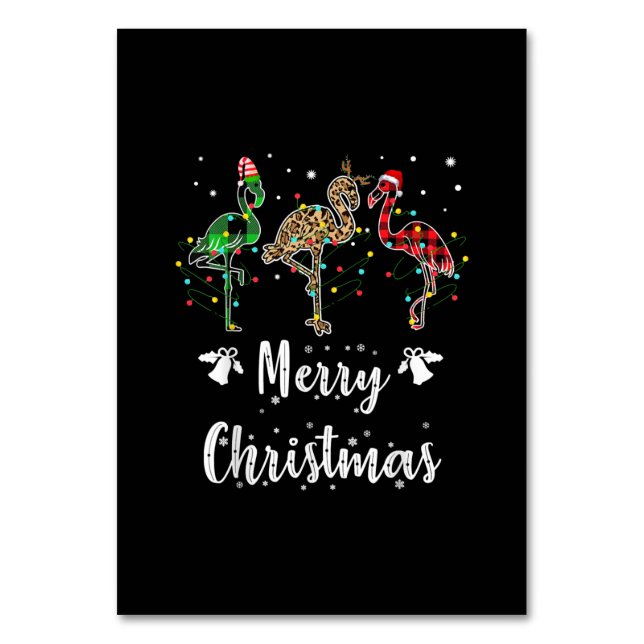 Merry Christmas Leopard Red Green Plaid Flamingo Table Number (Front)