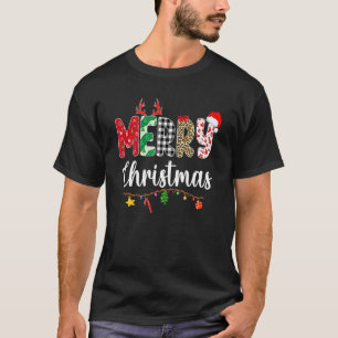Merry Christmas Leopard Red Plaid Pyjamas Men Wome T-Shirt