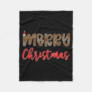Merry Christmas Leopard Santa Hat Cheetah Print Xm Fleece Blanket