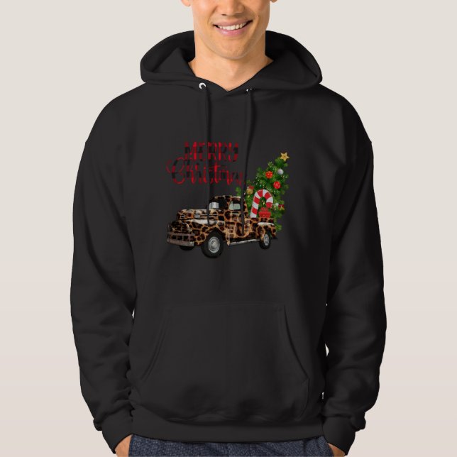 Merry Christmas Leopard Truck with Tree Hoodie (Front)