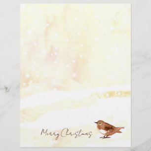 Merry Christmas Letter Sparrow Snow Bird Letterhead