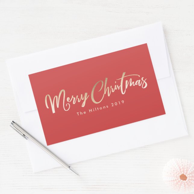 Merry Christmas Lettering Gold Foil Red Christmas Sticker (Envelope)