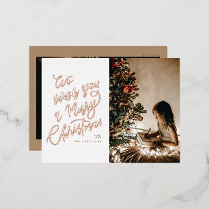 Merry Christmas Lettering Photo Foil Holiday Postcard