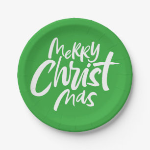 Merry Christmas Lettering Religious Christian Paper Plate