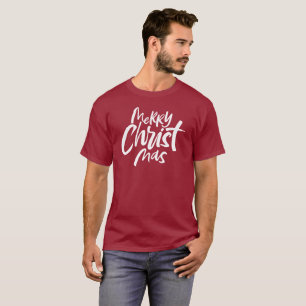 Merry Christmas Lettering Religious Red Modern T-Shirt
