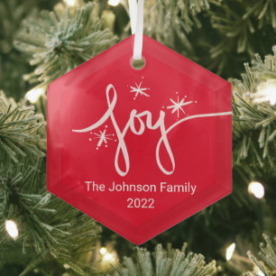 Merry Christmas Lettering Snowflakes Joy Glass O Ornament