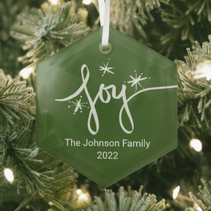 Merry Christmas Lettering Snowflakes Joy Glass Ornament
