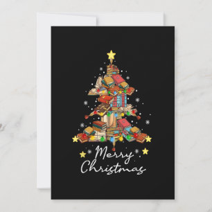 Merry Christmas Library Tree Book Reading Lover Li Invitation