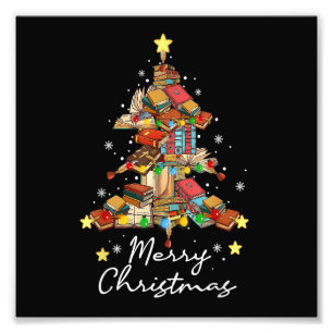 Merry Christmas Library Tree Book Reading Lover Li Photo Print