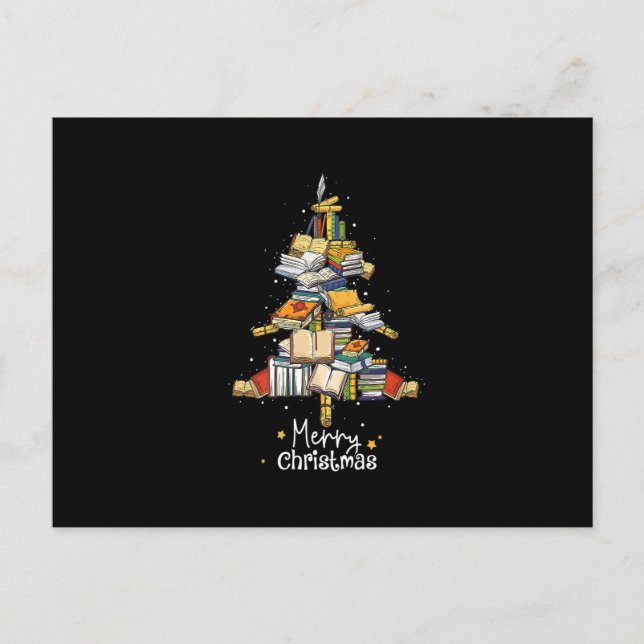 Merry Christmas Library Tree Cute Book Lover Libra Holiday Postcard (Front)