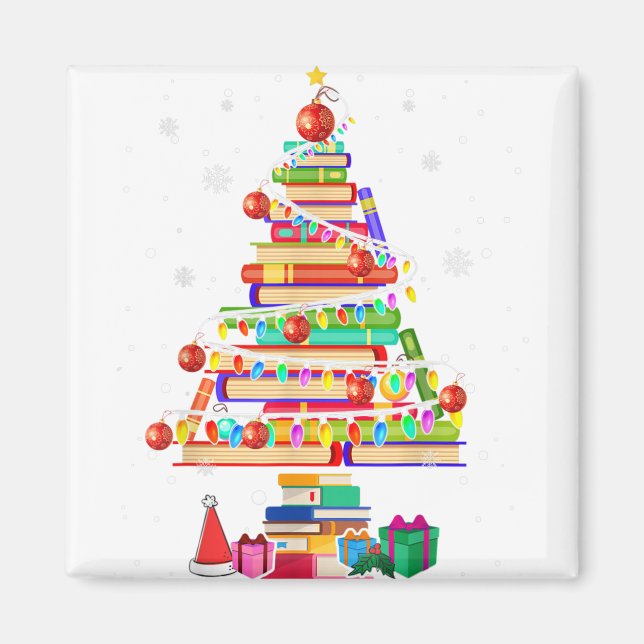 Merry christmas library tree cute book lover libra magnet (Front)
