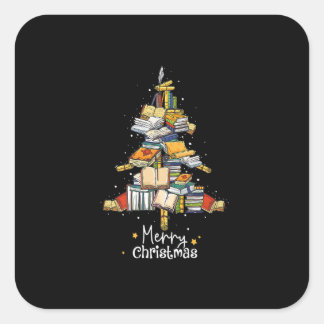 Merry Christmas Library Tree Cute Book Lover Libra Square Sticker