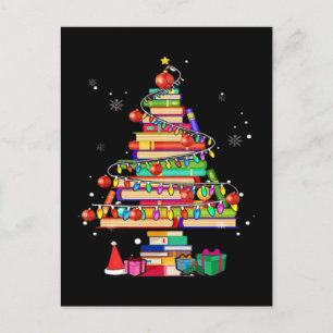 Merry Christmas Library Tree Holiday Postcard