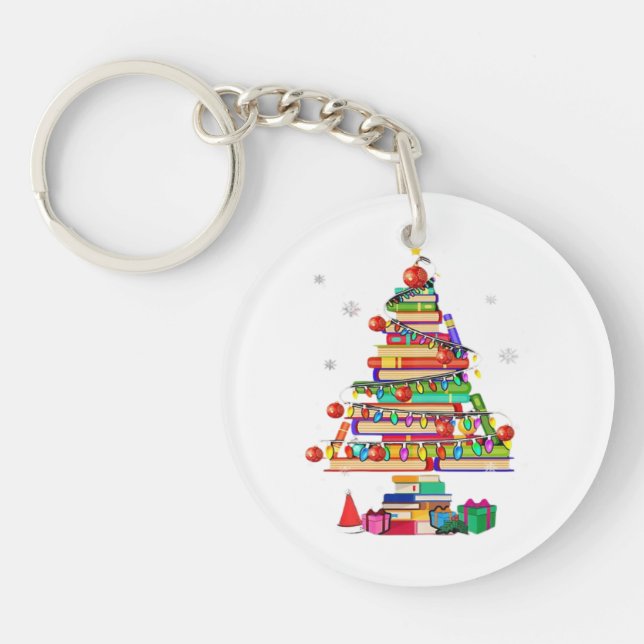Merry Christmas Library Tree Keychain (Front)