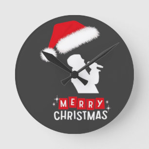 Merry Christmas Library Tree Round Clock