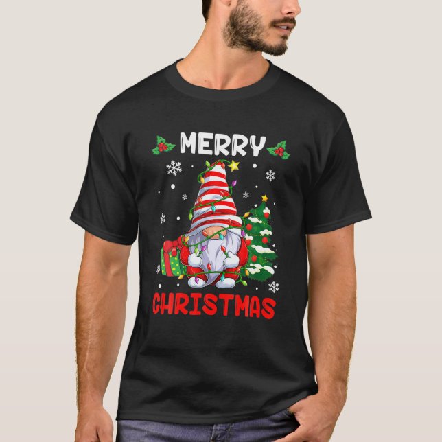 Merry Christmas Light Gnome Xmas Pyjamas Matching T-Shirt (Front)