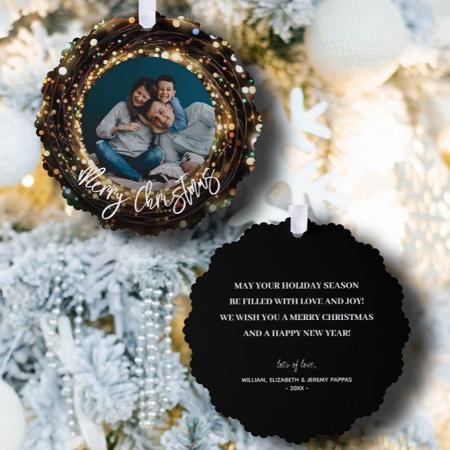 Merry Christmas Light Strands Photo Ornament Card (Creator Uploaded)