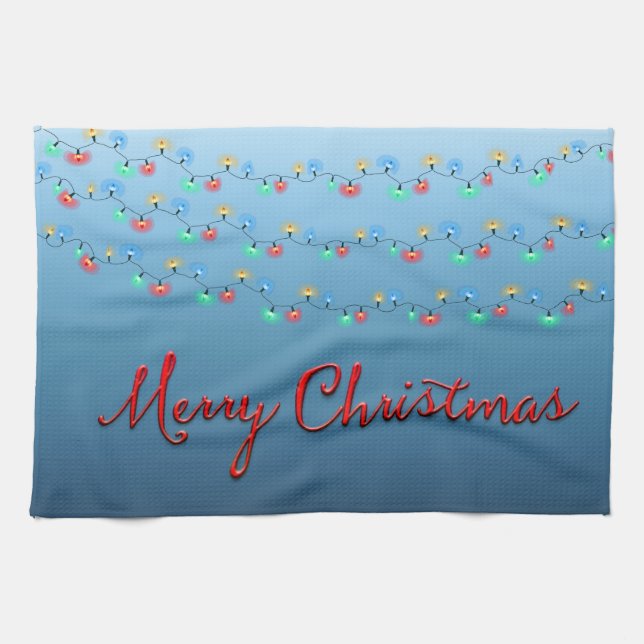 Merry Christmas Light String Kitchen Towel (Horizontal)