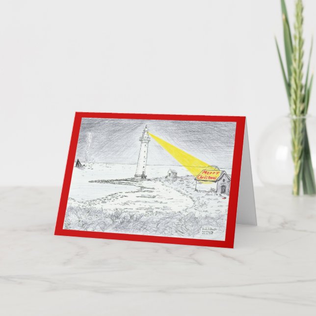 Merry Christmas lighthouse drawing Holiday Card (Front)