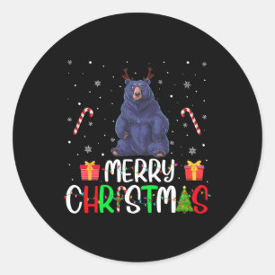 Merry Christmas Lights Bear Reindeer Hat Xmas Pjs  Classic Round Sticker