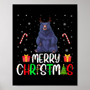 Merry Christmas Lights Bear Reindeer Hat Xmas Pjs  Poster