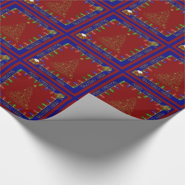 Merry Christmas Lights-Blue-Red-1-GIFT WRAP PAPER (Corner)