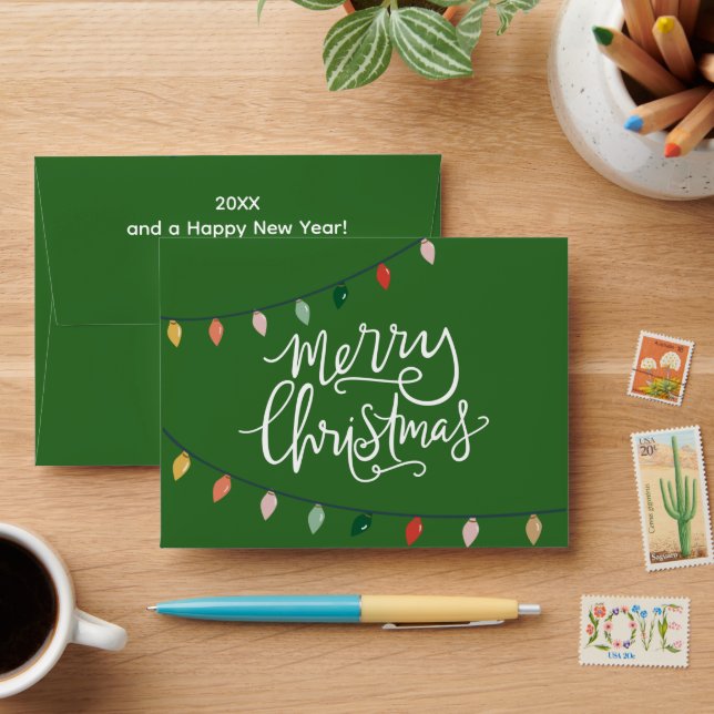 Merry Christmas Lights Business Gift Card Envelope (Desk)