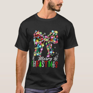 Merry Christmas Lights Colourful coquette bow Xmas T-Shirt