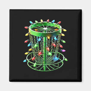 Merry Christmas Lights Disc Golf Basket Golfer Xma Magnet
