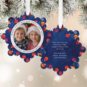 Merry Christmas Lights Family Photo Modern Ornament Card