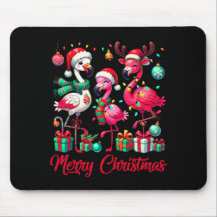 Merry Christmas Lights Flamingo Santa Hat Snow Xma Mouse Pad