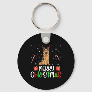 Merry Christmas Lights German Shepherd Dog Reindee Keychain