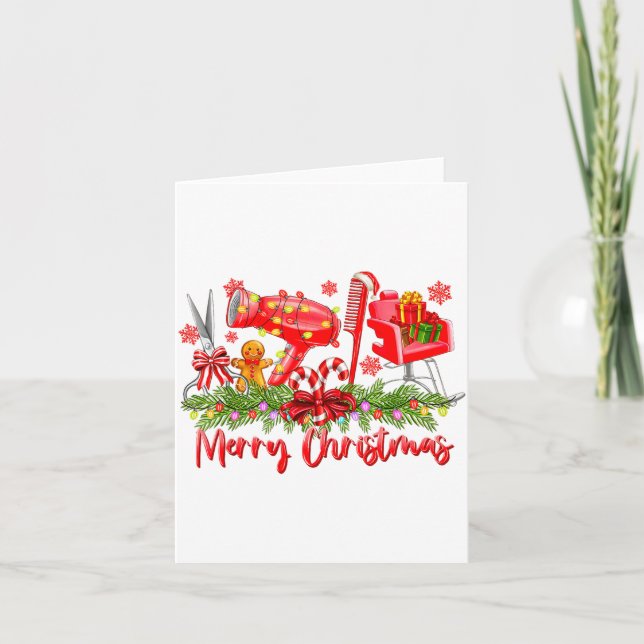 Merry Christmas Lights Hairstylist Tool Hairdresse Card (Front)