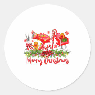 Merry Christmas Lights Hairstylist Tool Hairdresse Classic Round Sticker