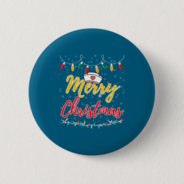 Merry Christmas Lights Nurse Hat Xmas Funny Nurse  2 Inch Round Button (Front)