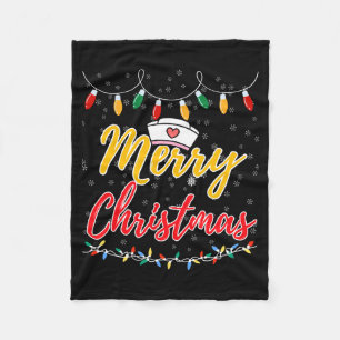 Merry Christmas Lights Nurse Hat Xmas Funny Nurse Fleece Blanket