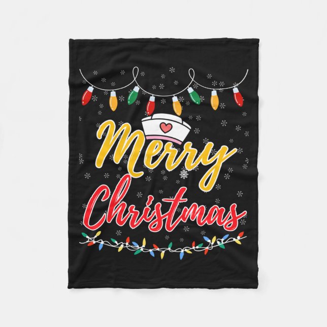 Merry Christmas Lights Nurse Hat Xmas Funny Nurse  Fleece Blanket (Front)