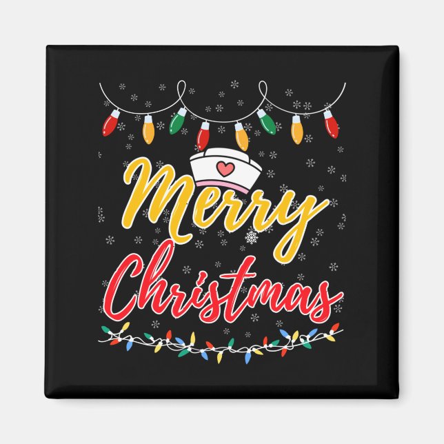 Merry Christmas Lights Nurse Hat Xmas Funny Nurse  Magnet (Front)