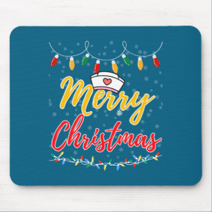 Merry Christmas Lights Nurse Hat Xmas Funny Nurse  Mouse Pad