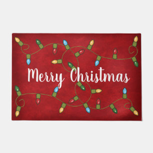 Merry Christmas Lights On Red Doormat