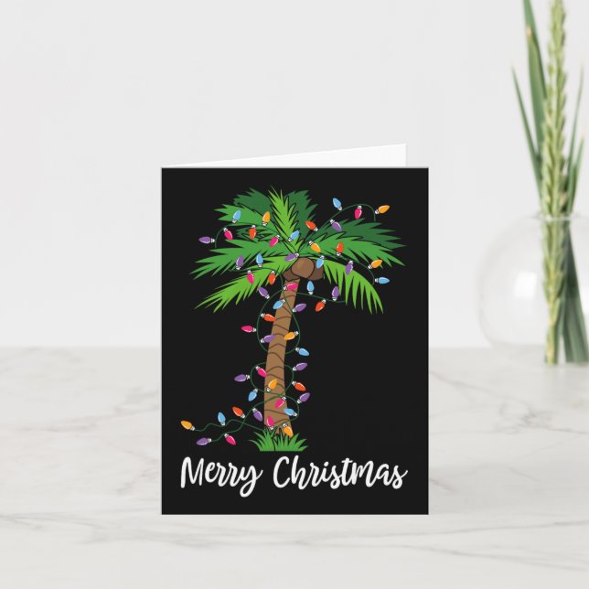 Merry Christmas Lights Palm Tree Beach Xmas Pajama Card (Front)