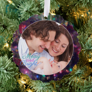 Merry Christmas Lights Photo Template Ornament Card