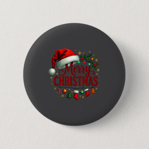 Merry Christmas Lights Red Santa Hat Family Men Wo 2 Inch Round Button