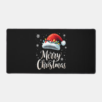Merry Christmas Lights Red Santa Hat Tree Family Desk Mat