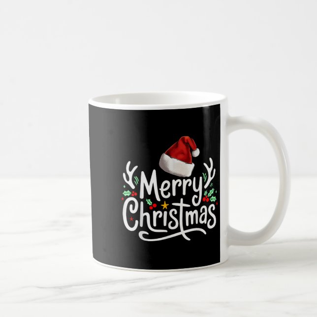 Merry Christmas Lights Red Santa Hat Xmas Family  Coffee Mug (Right)