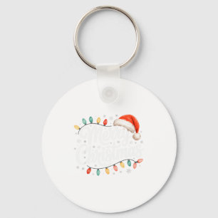 Merry Christmas Lights Red Santa Hat Xmas Family Keychain