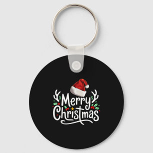 Merry Christmas Lights Red Santa Hat Xmas Family  Keychain
